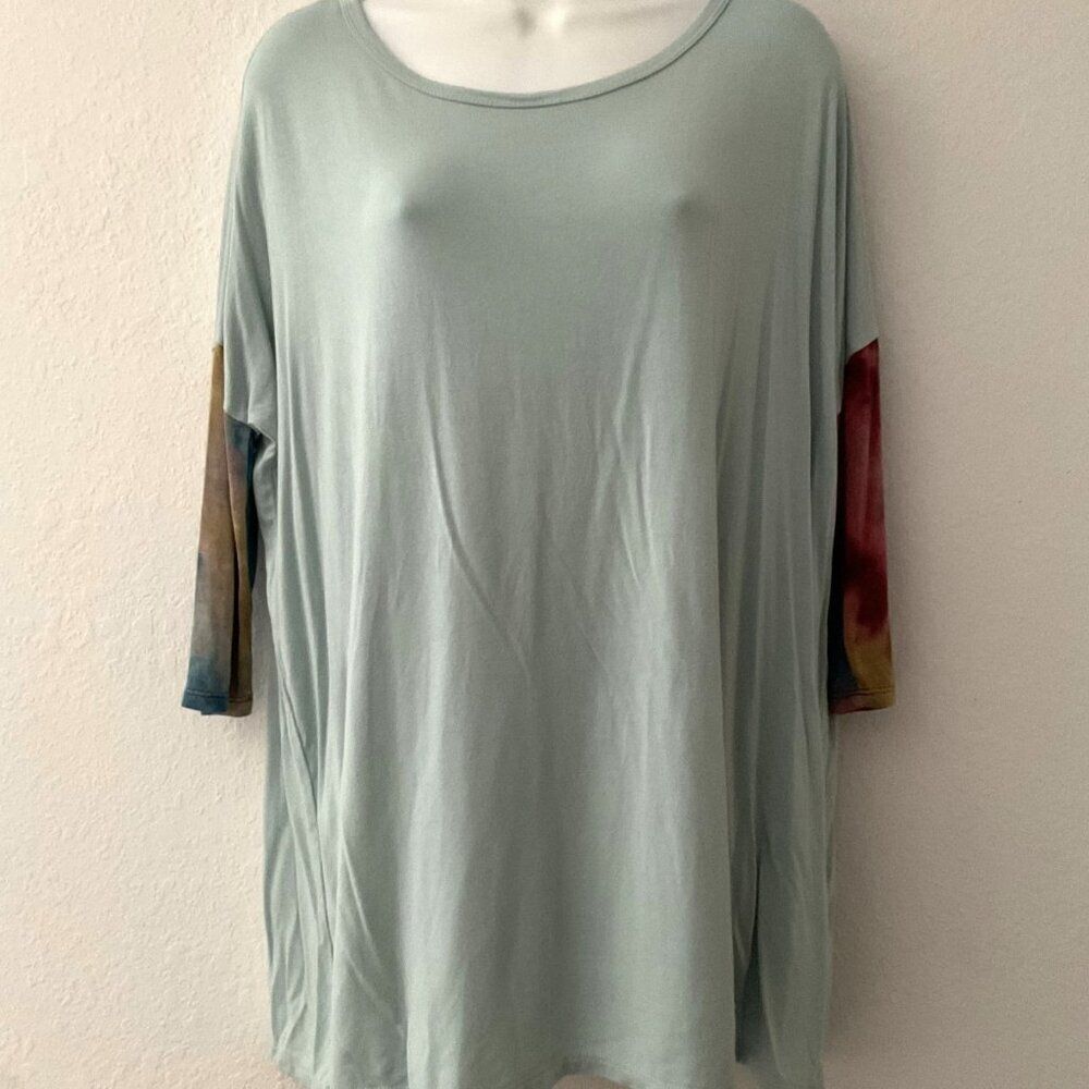 White Birch Tie Dye Sleeve Tunic Top Oversized Gray Sleep Shirt Boho Small
